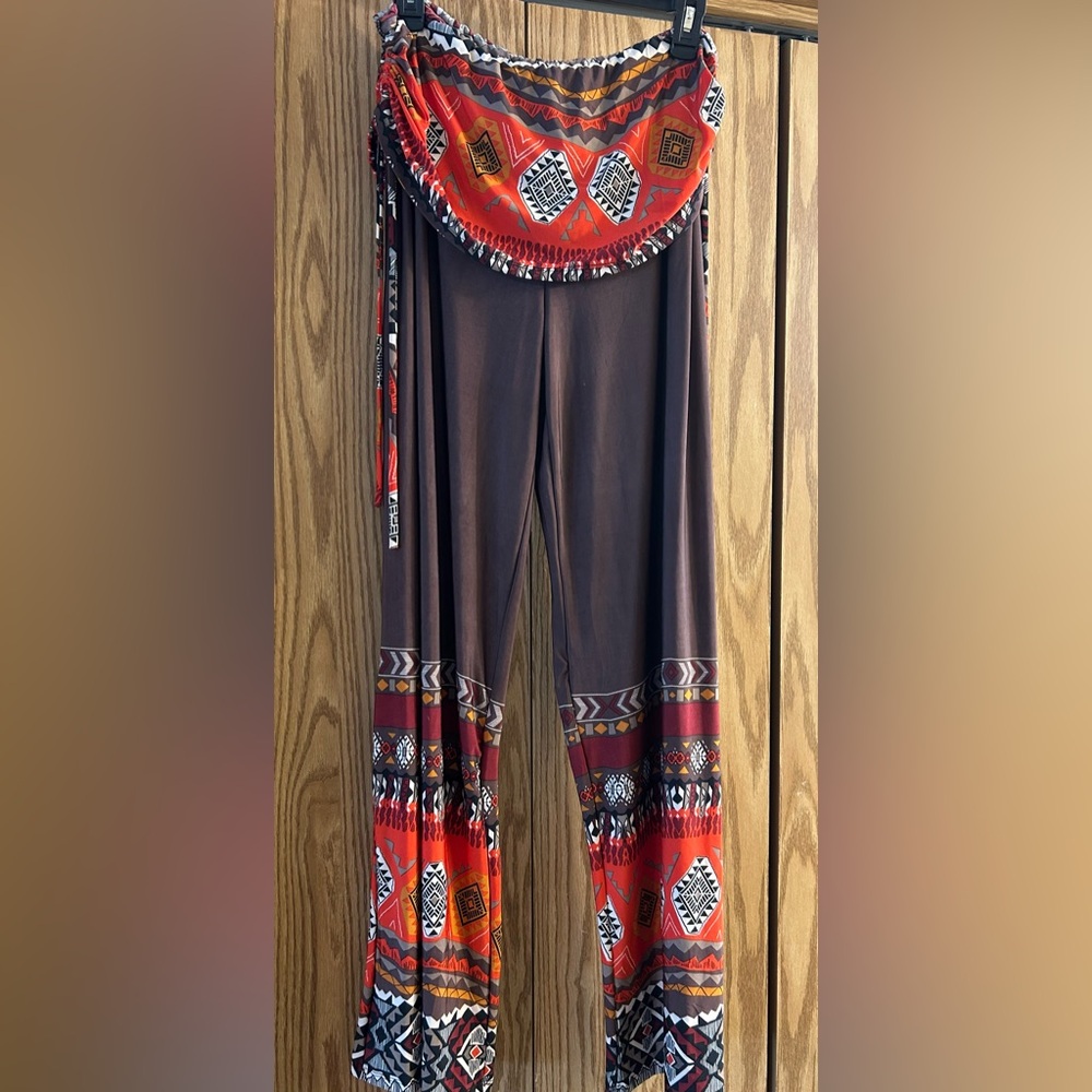 NWOT Bohemian Brown Pants with Red Accents